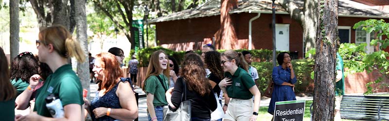 students exploring campus during a tour