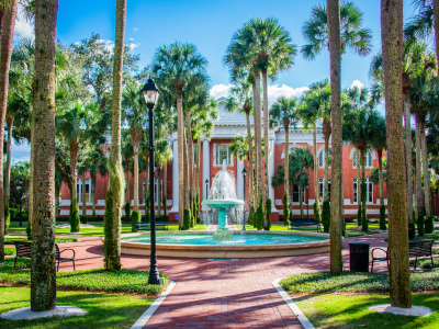 An arial view of the Holler Fountain in the Palm Court