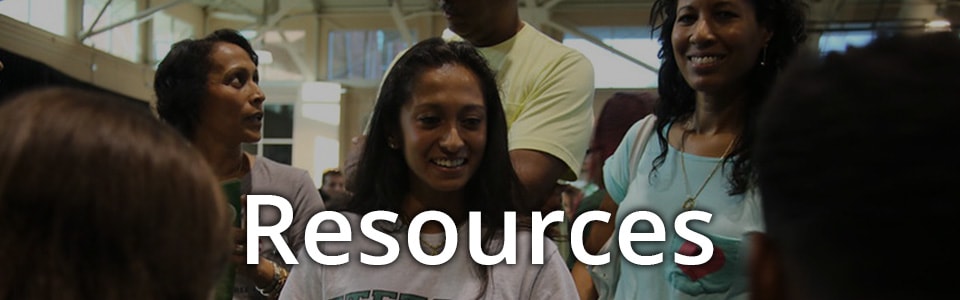 Resources Banner showing a new Stetson student with parent.