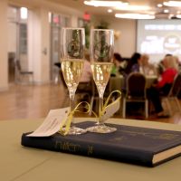 glass of champagne during alumni awards ceremony