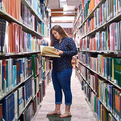 Stetson Student researching in Library