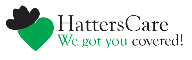 HattersCare team logo, a green heart with a black stetson hat