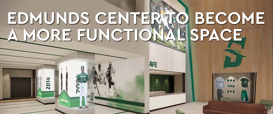 An image of the inside of the Edmunds Center with text that it will become a more functional space