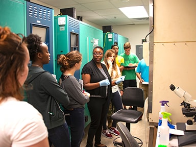 Stetson professor teaching students in lab