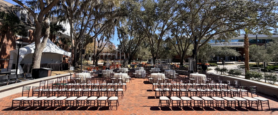 Hulley Tower plaza arranged for an event