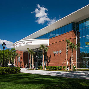 A side view of the Rinker Welcome Center
