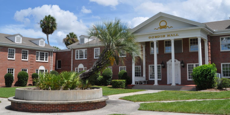 The red brick and white paint exterior of Gordis Hall