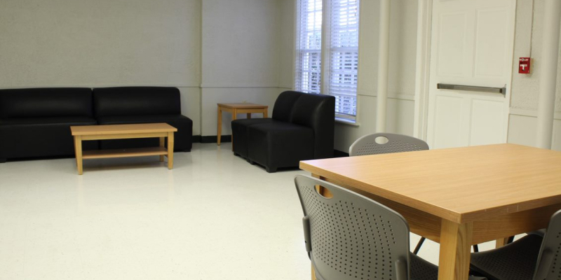 Lounge of Smith Hall, with tables, chairs and sofas