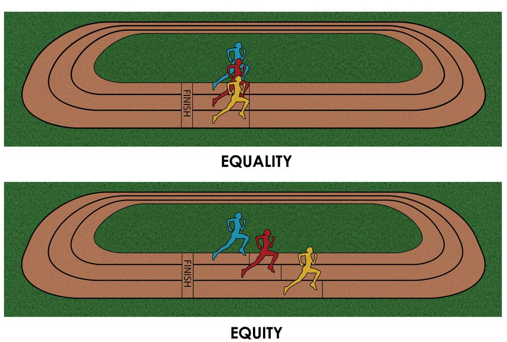 equality vs equity distribution illustration with runners racing