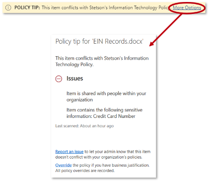 Data Loss Prevention example for checking specific technology policy violations