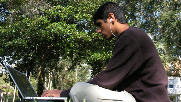 Student working on a laptop