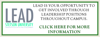 Advertisement for the LEAD program at Stetson University, promoting leadership opportunities through out campus