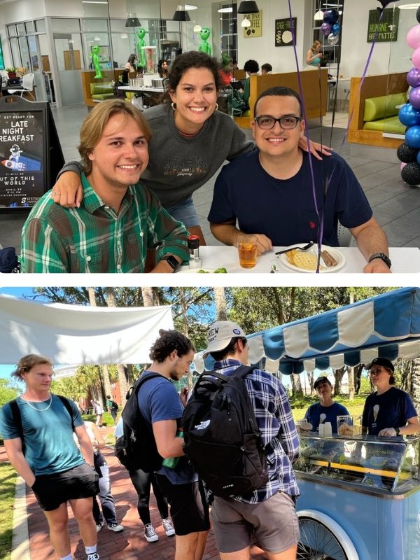 Stetson University students enjoying Late Night Breakfast and the Ice Cream Walk