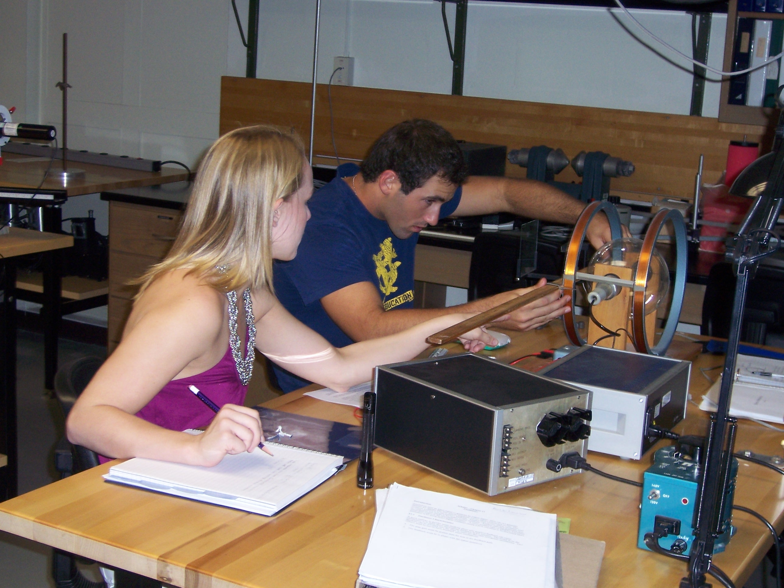 Two upper-class physics majors in one of our advanced labs.