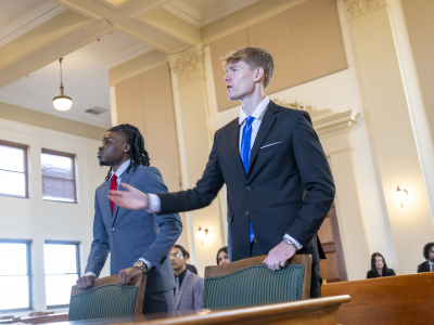 students in court room presenting