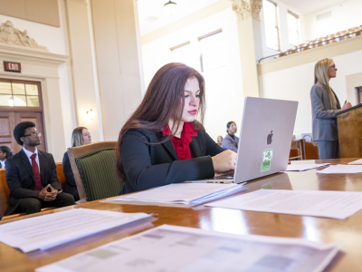 student using her computer