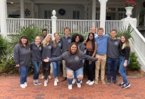 Group of students from mock trail with team shirts