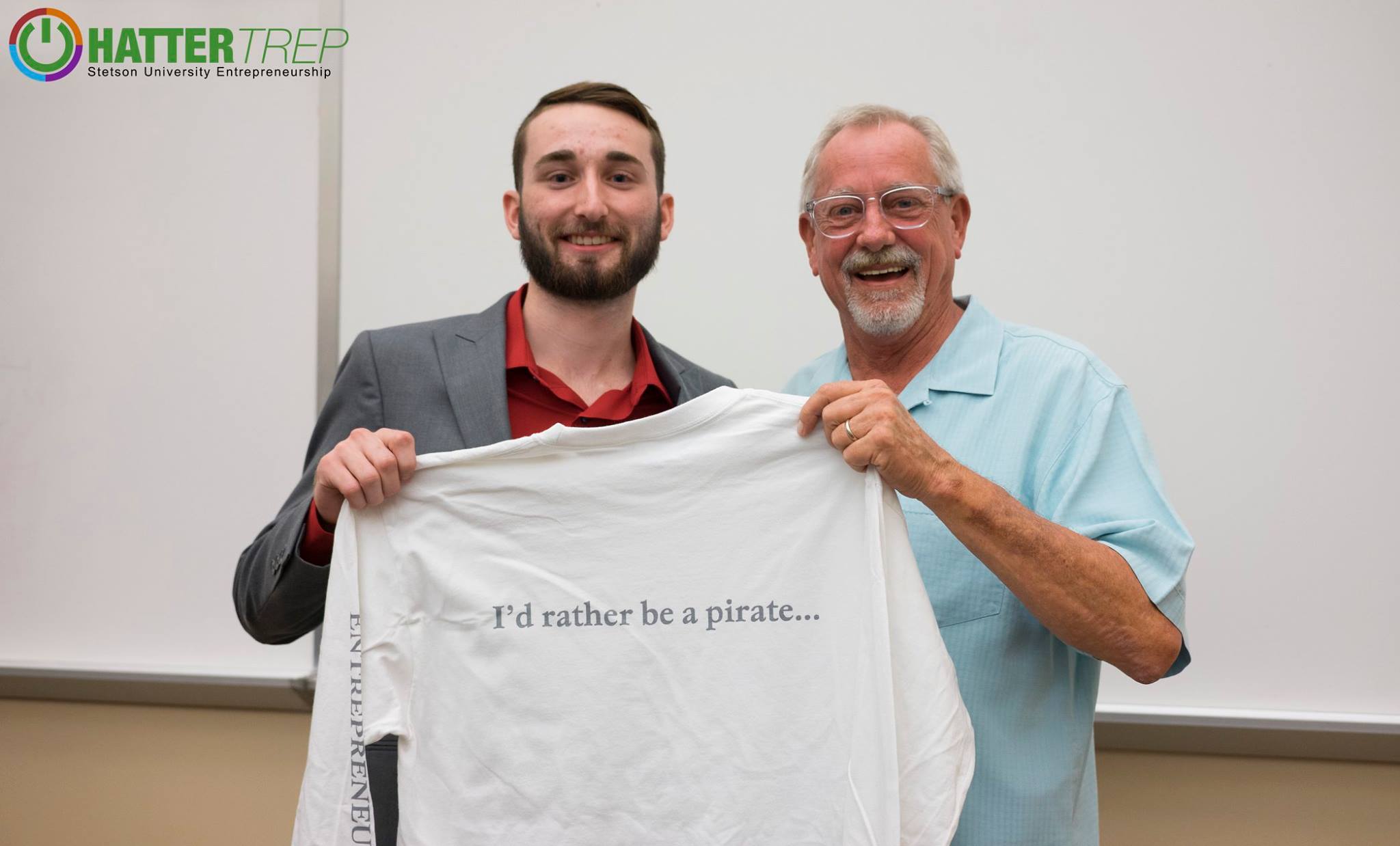 Luke receiving first prize at Stetson's Fall business pitch competition