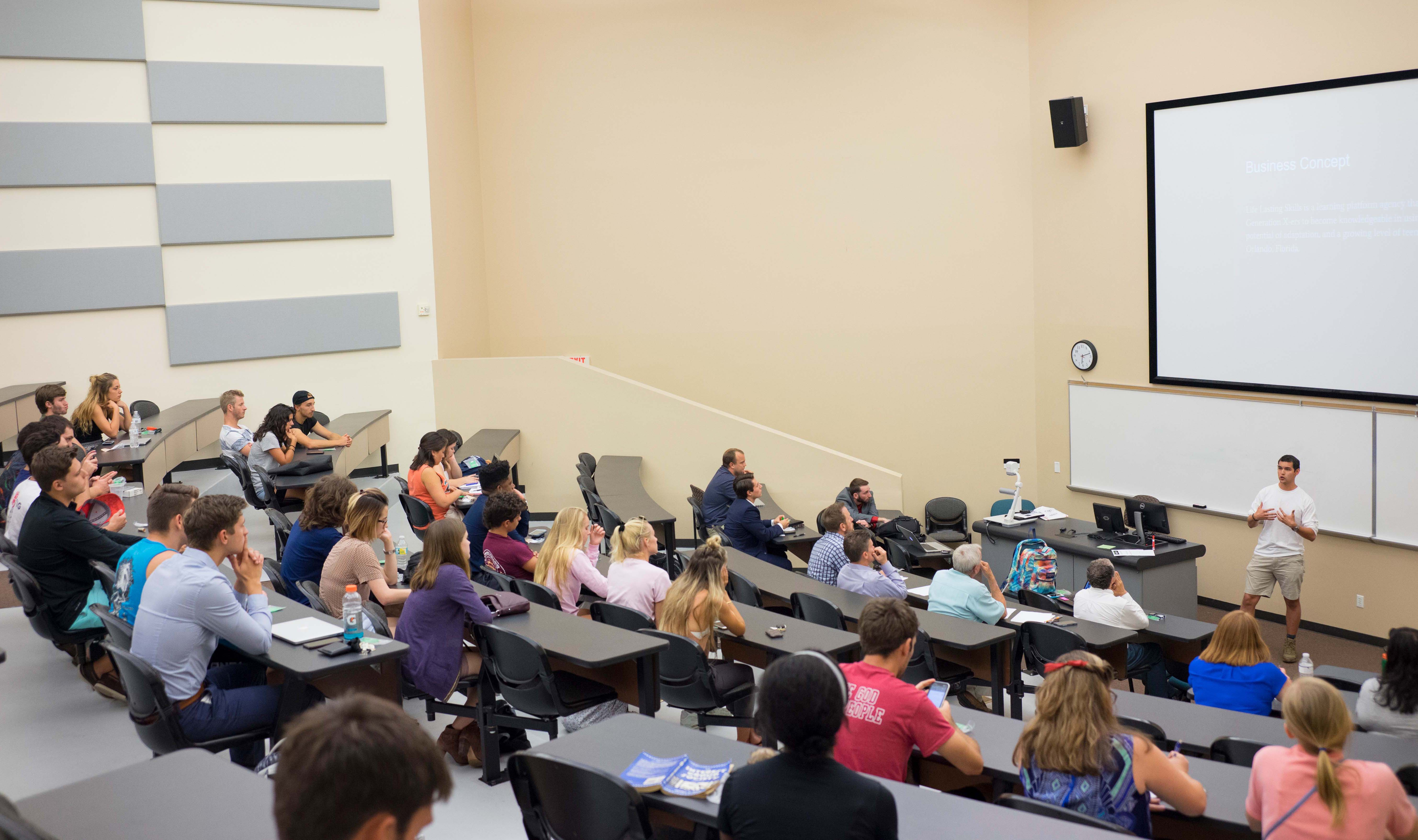 Student pitch in front of an audience