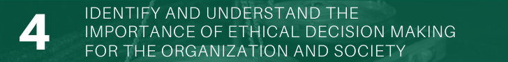 Understand the importance of ethical decision making for the organization and society 