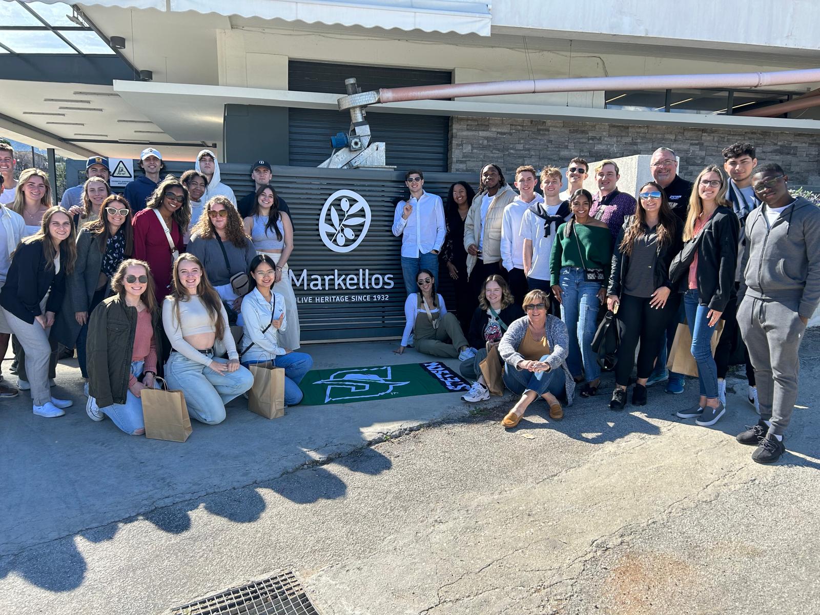 Stetson students group picture in front of university in Greece