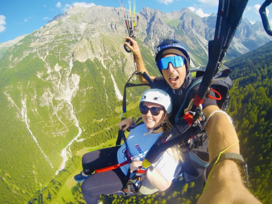 student flying over mountains