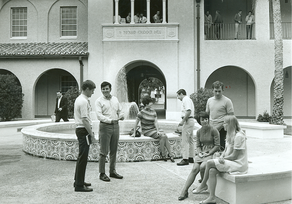 Students in the courtyard in the 1970's