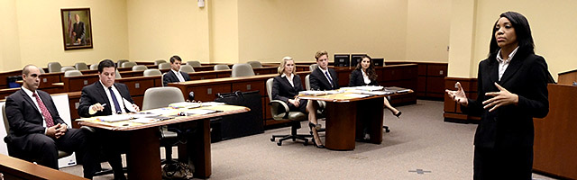 student conducting mock trial