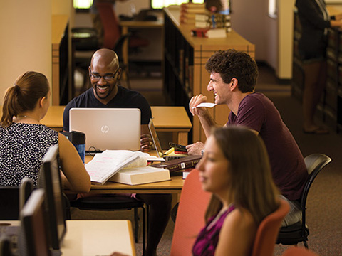 students working together in the library