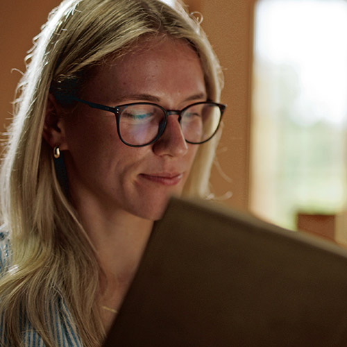 woman in library