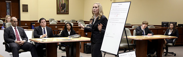 Stetson Trial Team students practice in courtroom