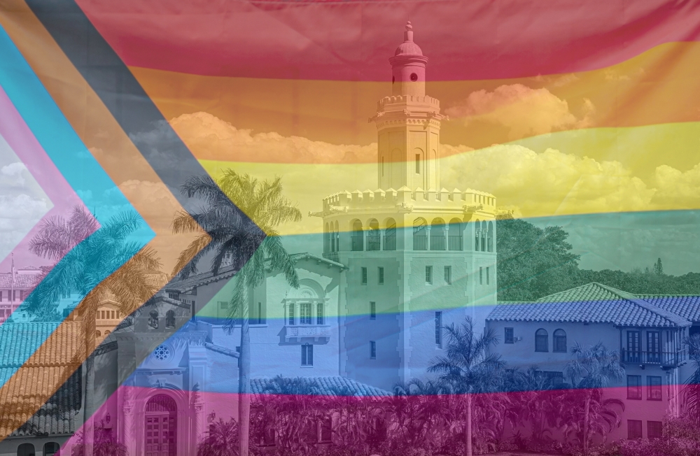 stetson college of law campus overlayed with the LGBTQ pride flag