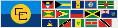 Caribbean Community logo and flags of member states and associate members