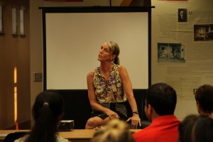 Professor Ann Piccard addressed a crowd of more than 30.