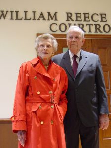 (L-R): The late Joy McCann Culverhouse with Wm. Reece Smith Jr. at the dedication of the Wm. Reece Smith Jr. Courtroom at the Tampa Law Center in 2004.