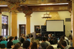 Students and faculty gathered to hear Alan Gura discuss the landmark 2008 Heller case.