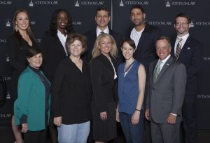 Professor Podgor's Clemency Class: - Top row from left to right - Allyson Holca, Starcee Brown, Dan Diaco, Daniel Chehouri, Robert Glenn; Bottom row from left to right - Professor Ellen S. Podgor, Federal Defender Donna Elm, Jennifer Wilson, Juliann Welch and Dean Christopher M. Pietruszkiewicz. Other members of the class not included in this pictured here are: Nathan Bruemmer, Victor Meza, and Monica Strady.