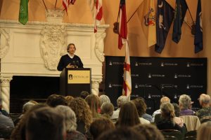 Prendergast addressed a crown gathered to hear him talk in the Great Hall on Stetson's campus.