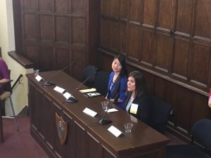 (L-R): Irene Mo from Michigan State University and Natalie Yello discussing being a first-generation law student at the conference.