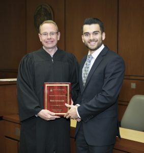 (L-R): Judge Michael Allen with Best Advocate Brian Burkhardt.