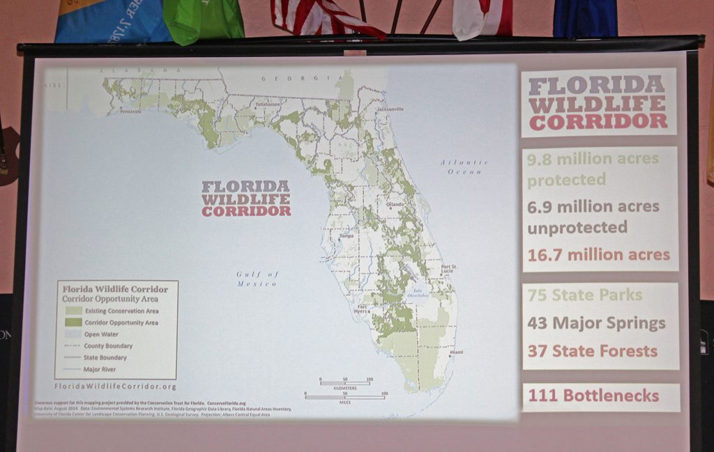 A map depicting the Florida Wildlife Corridor protected areas.