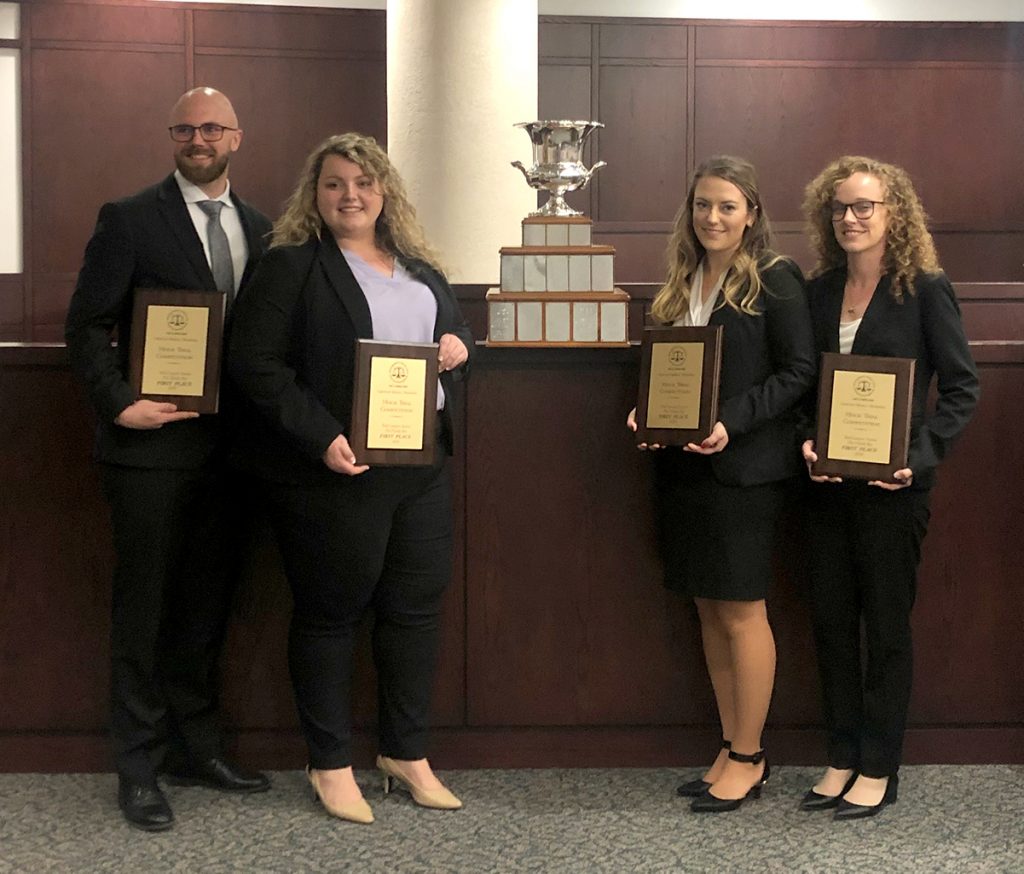 The Stetson University College of Law Trial Team of, from left, Drew Trautman, Rachel Wise, Megan Tiralosi and Amy Trentalange won the 2020 Chester Bedell Mock Trial Competition.