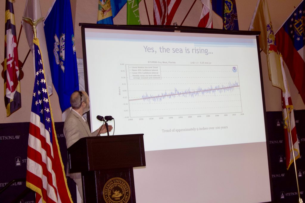 Dr. Jason Evans explains that climate projections predict a maximum of 10 feet of sea level rise by 2100. More conservative predictions expect an average of 2-3 feet by 2100. 