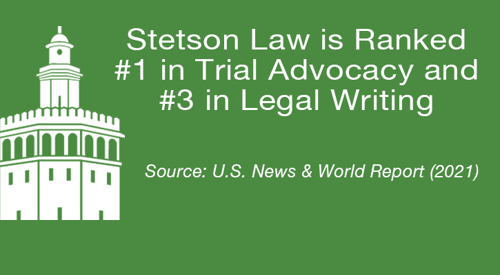 Stetson Law is ranked number 1 in Trial Advocacy and number 3 in Legal Writing from U.S. News & World Report 2021.