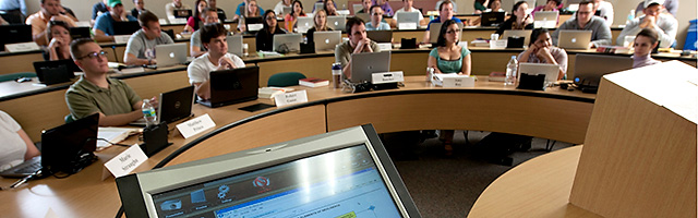 classroom with students on computers