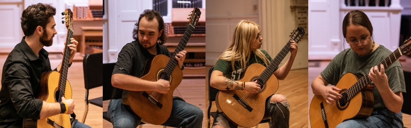 Up close photo of a female playing classical guitar
