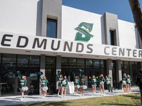 cheerleaders in front of edmunds center