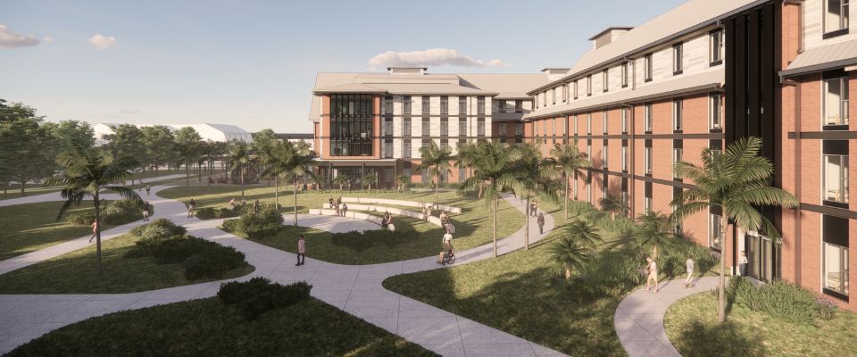 residence hall aerial courtyard view