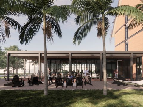 residence hall model of firepit from outside