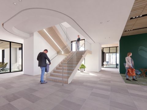residence hall model of lobby stairs